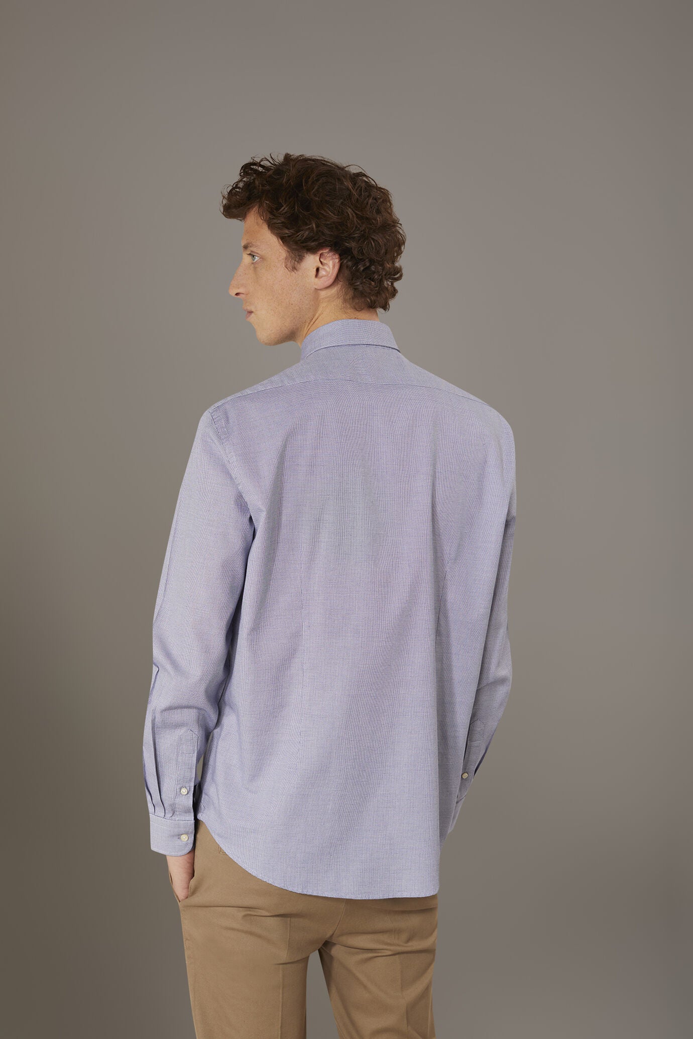 Classic washed shirt with french collar slim fit yarn dyed dobby