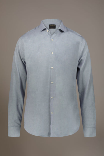 Classic washed shirt with french collar slim fit yarn dyed dobby