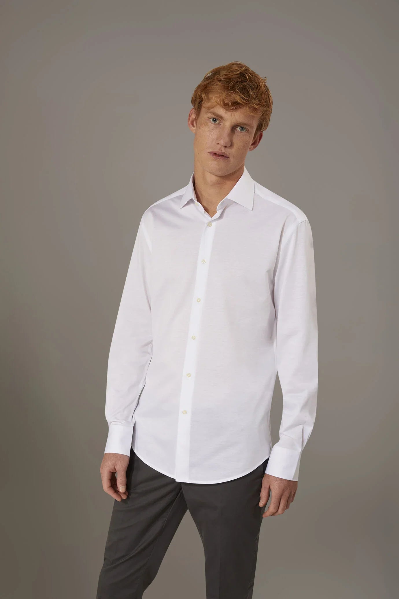 Classic washed shirt with French collar comfort fit jersey fabric