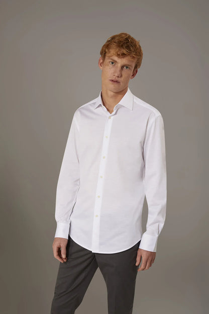 Classic washed shirt with French collar comfort fit jersey fabric