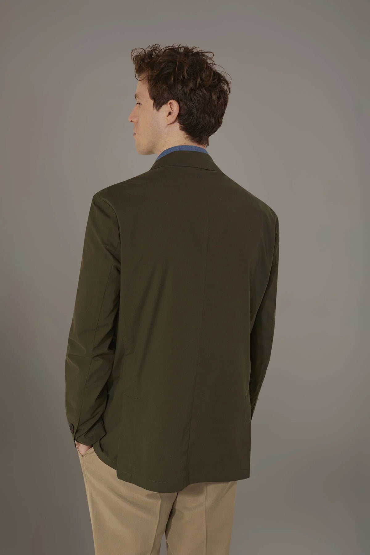 Single breasted cotton washed effect jacket with patch pocket