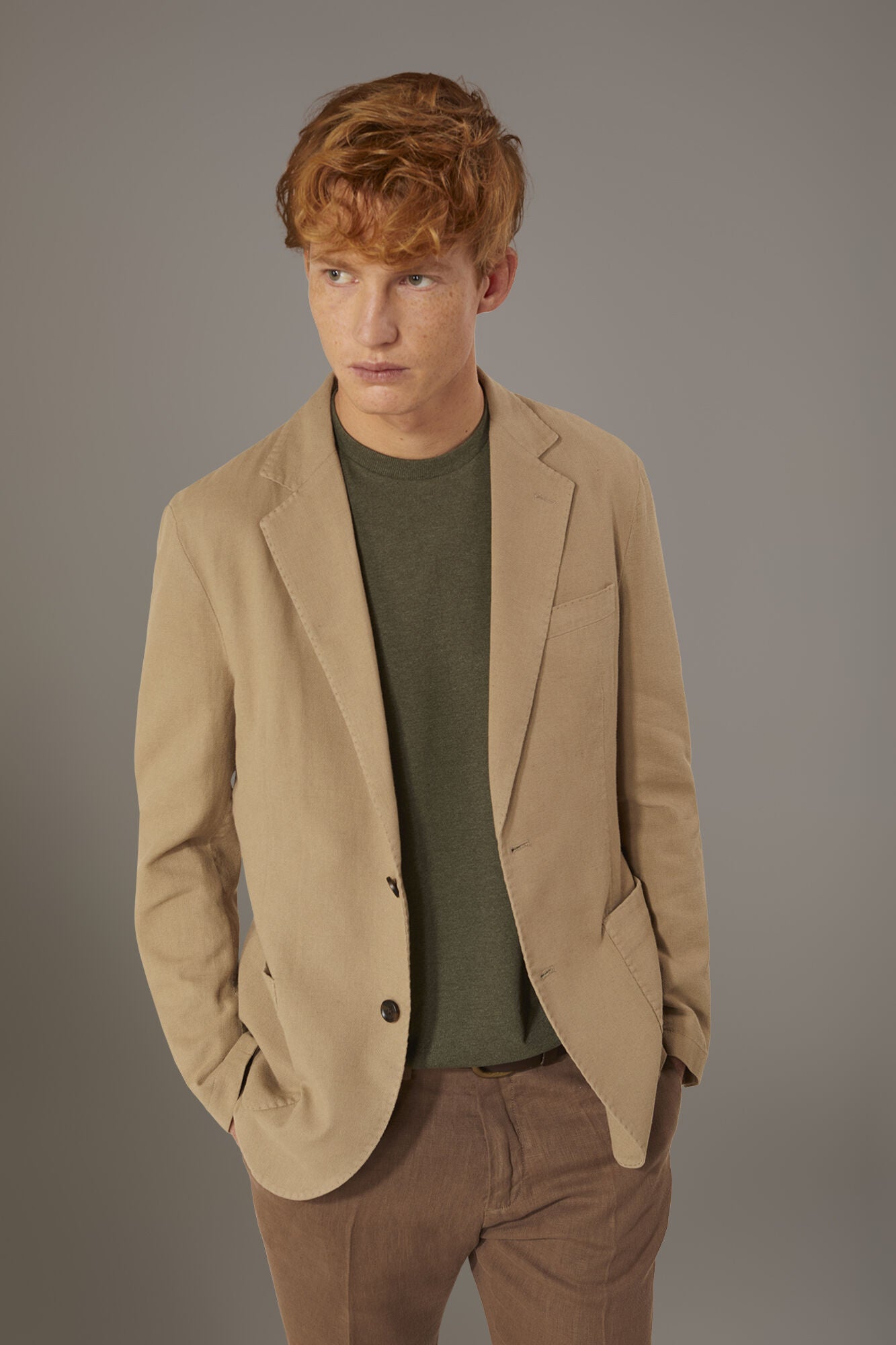 Single breasted cotton linen jacket with patch pocket