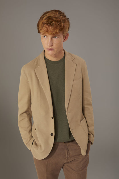 Single breasted cotton linen jacket with patch pocket