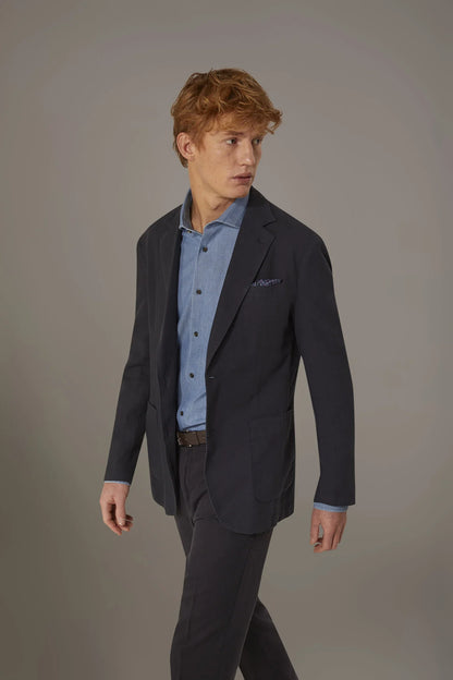 Single breasted cotton linen jacket with patch pocket