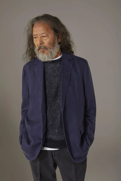 Single breasted linen blend jacket with flap pocket