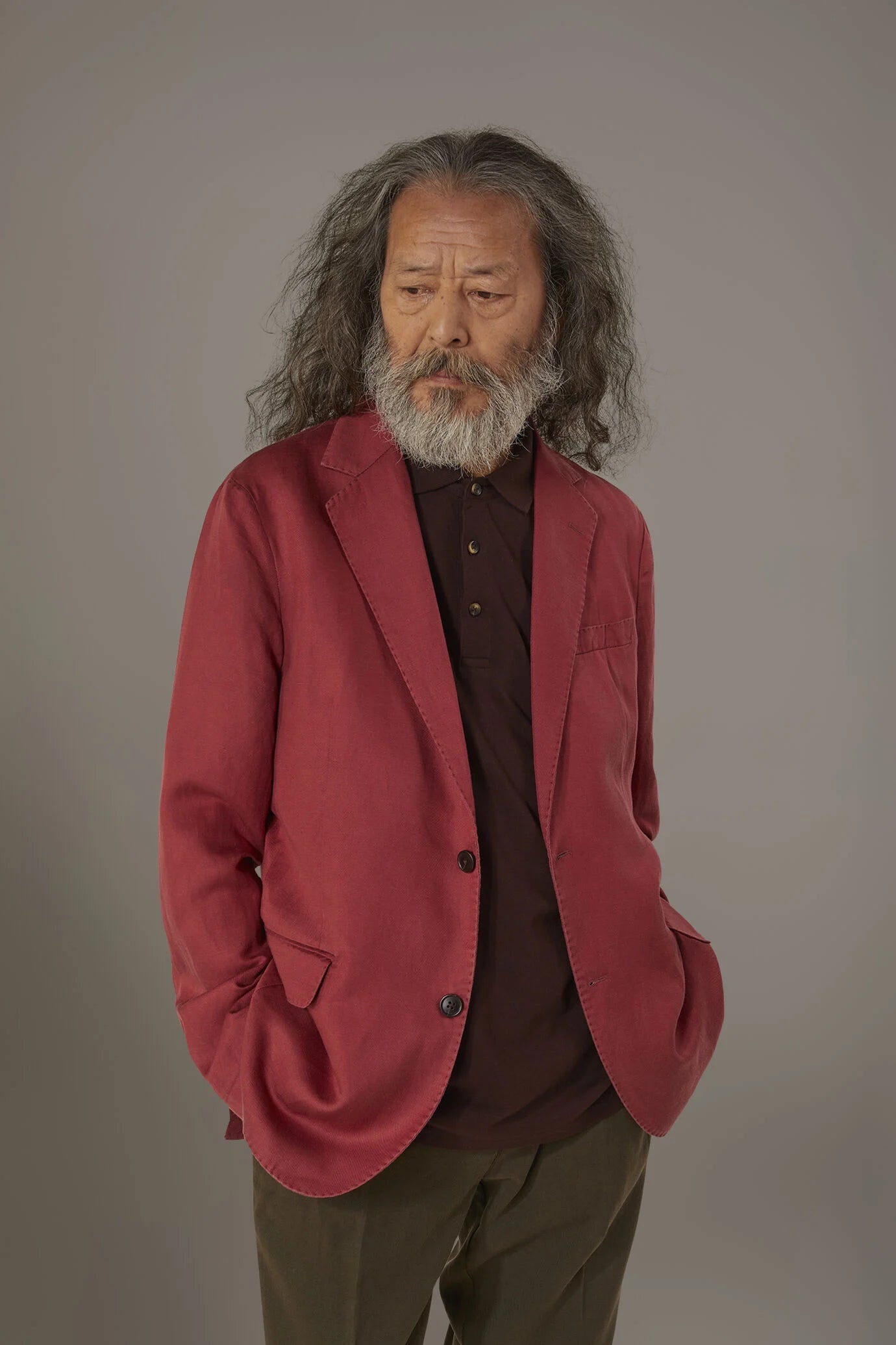 Single breasted linen blend jacket with flap pocket