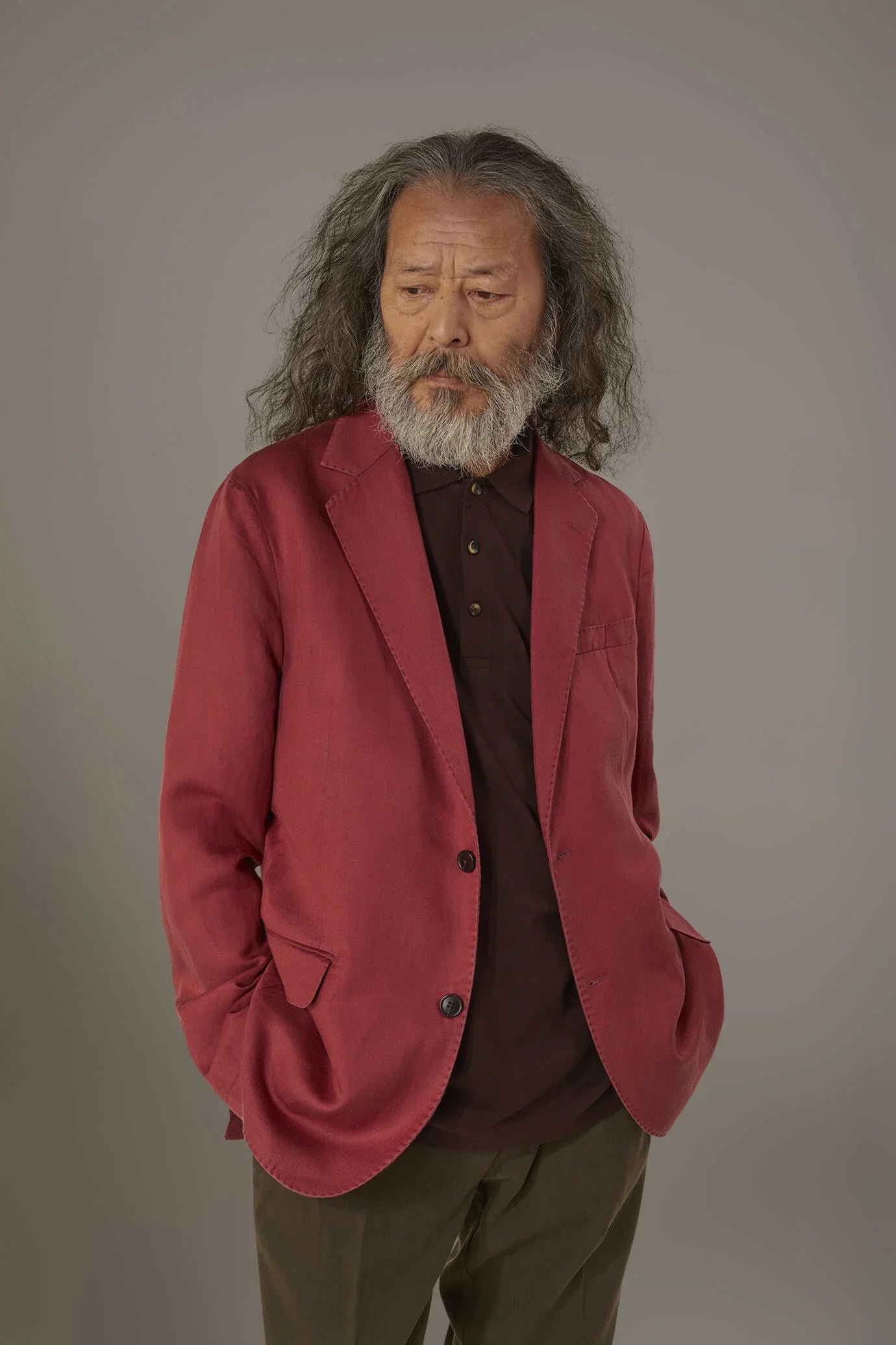 Single breasted linen blend jacket with flap pocket
