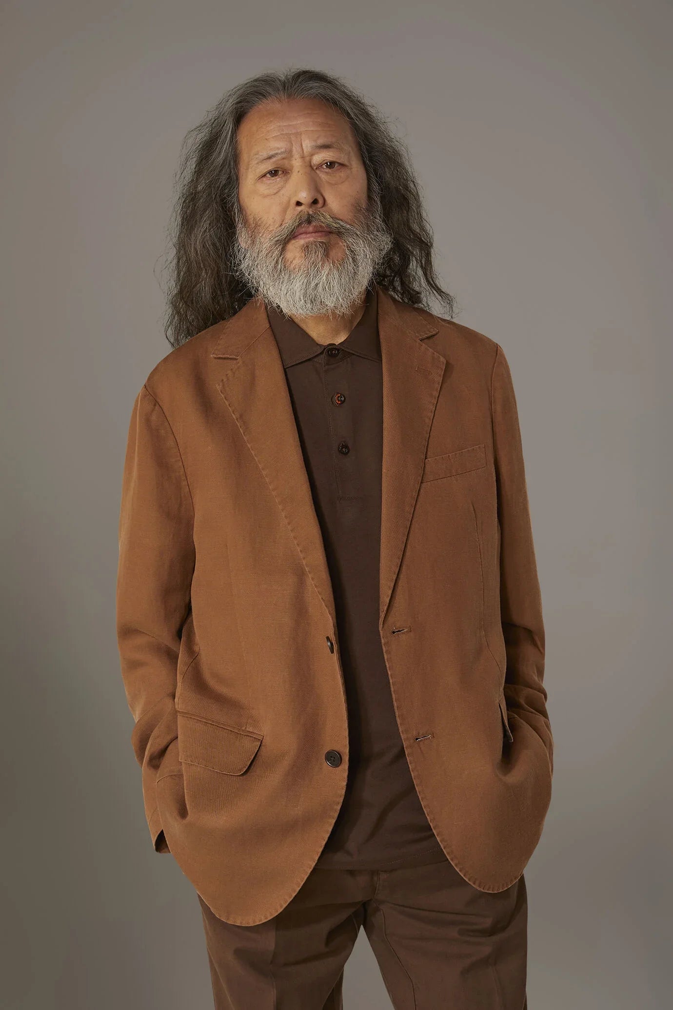Single breasted linen blend jacket with flap pocket