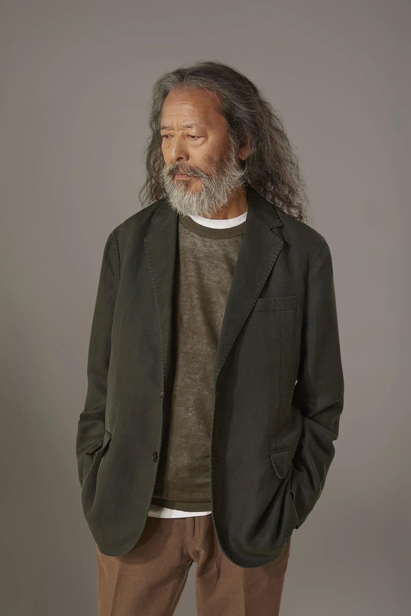 Single breasted linen blend jacket with flap pocket