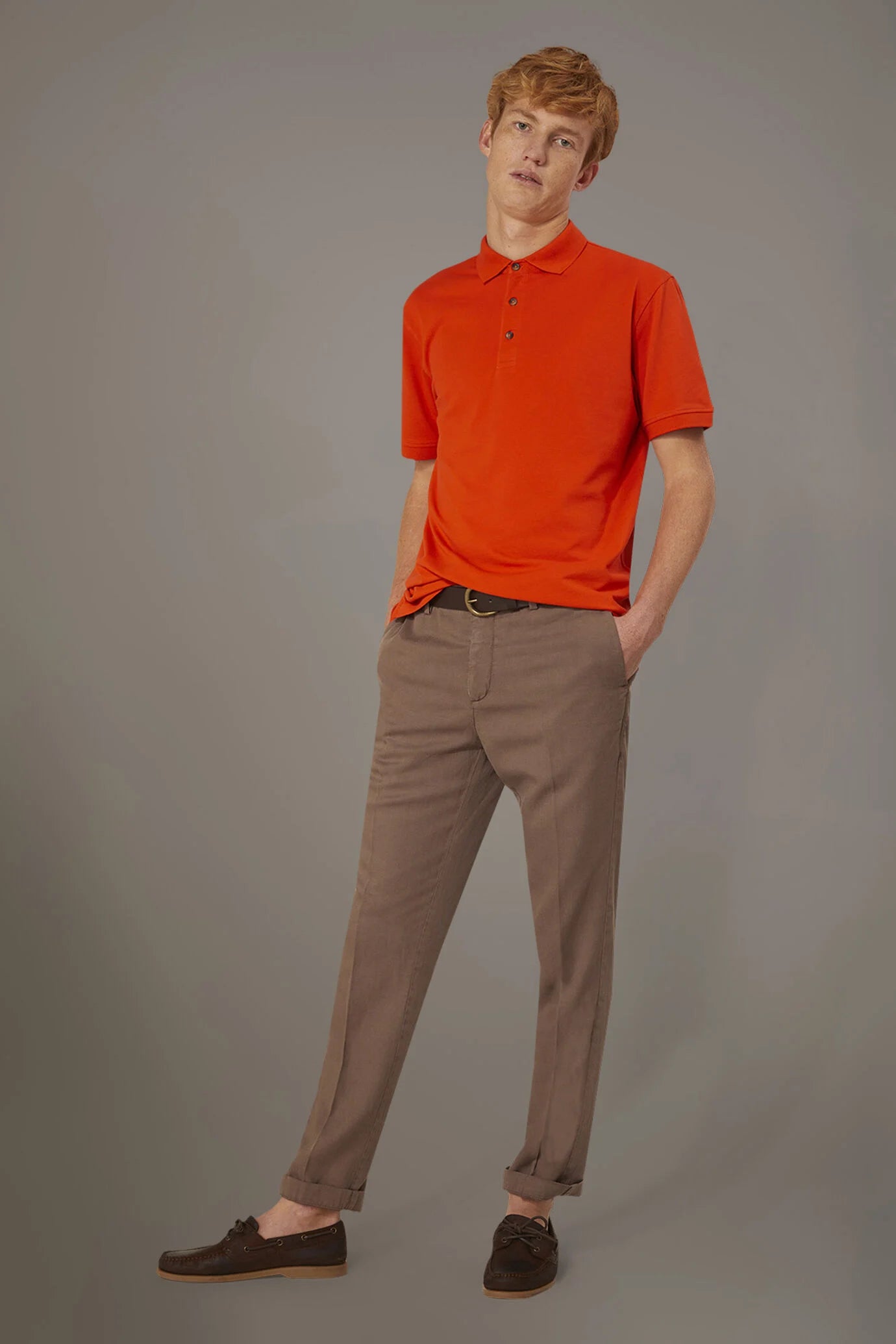 Regular fit linen blend chino trousers twill construction