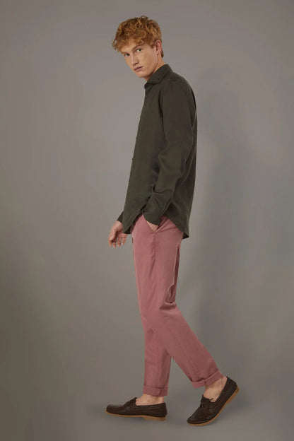 Regular fit linen blend chino trousers twill construction