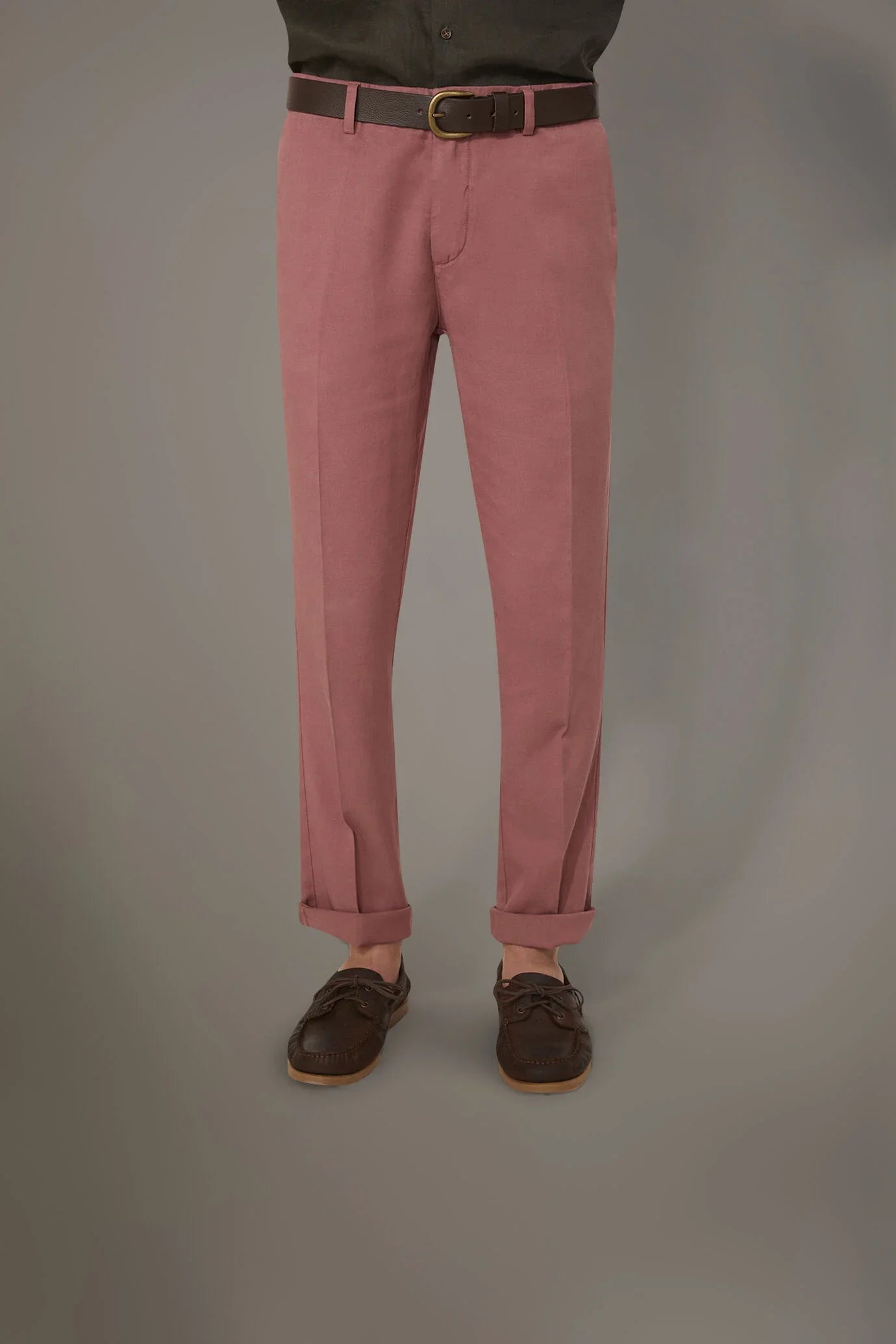 Regular fit linen blend chino trousers twill construction