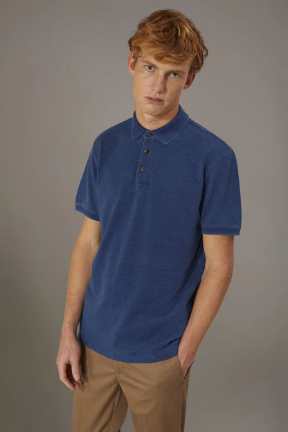 Short sleeve polo 100% cotton denim effect