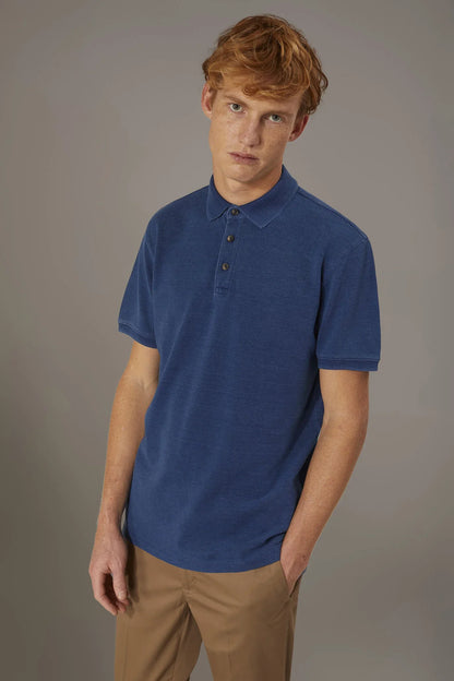 Short sleeve polo 100% cotton denim effect
