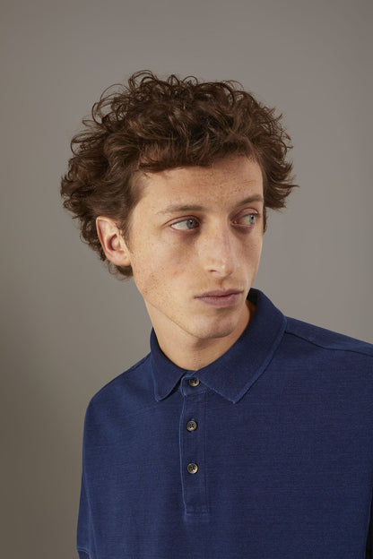 Short sleeve polo 100% cotton denim effect