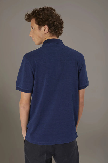 Short sleeve polo 100% cotton denim effect