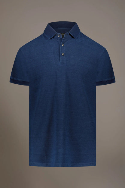 Short sleeve polo 100% cotton denim effect