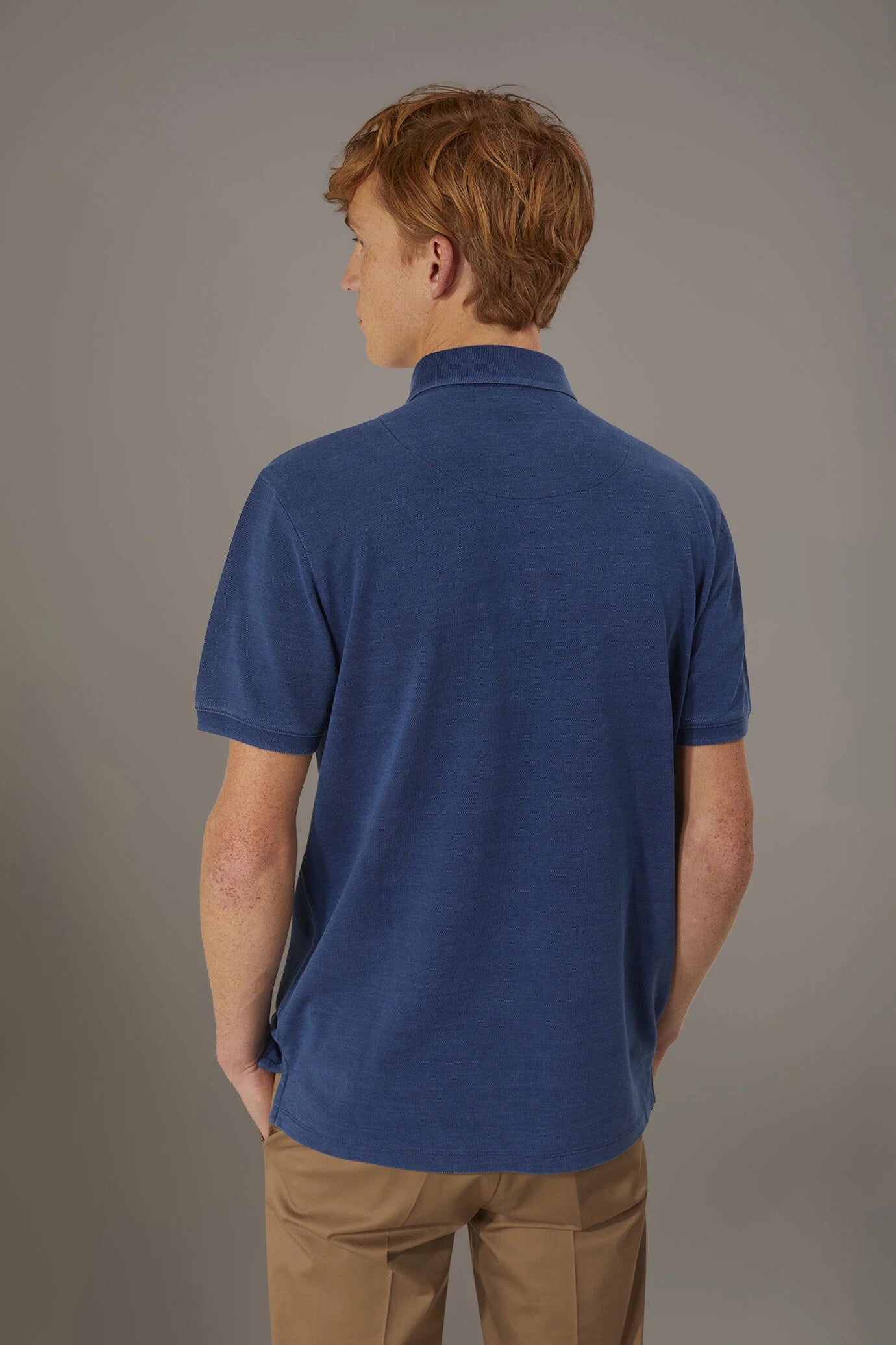 Short sleeve polo 100% cotton denim effect