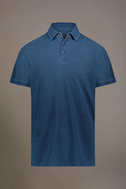 Short sleeve polo 100% cotton denim effect
