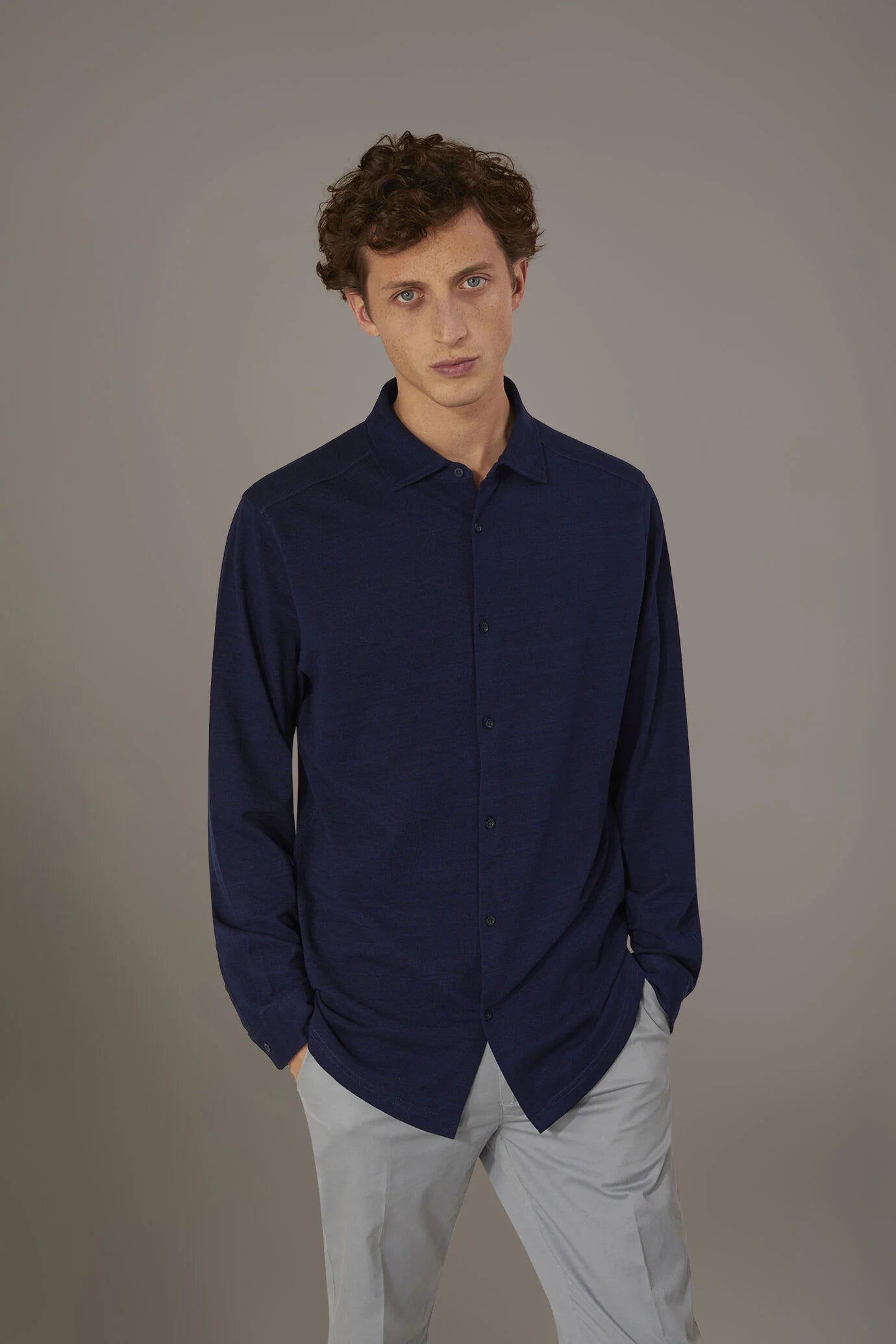 Long sleeves polo shirt 100% cotton piquet solid colour