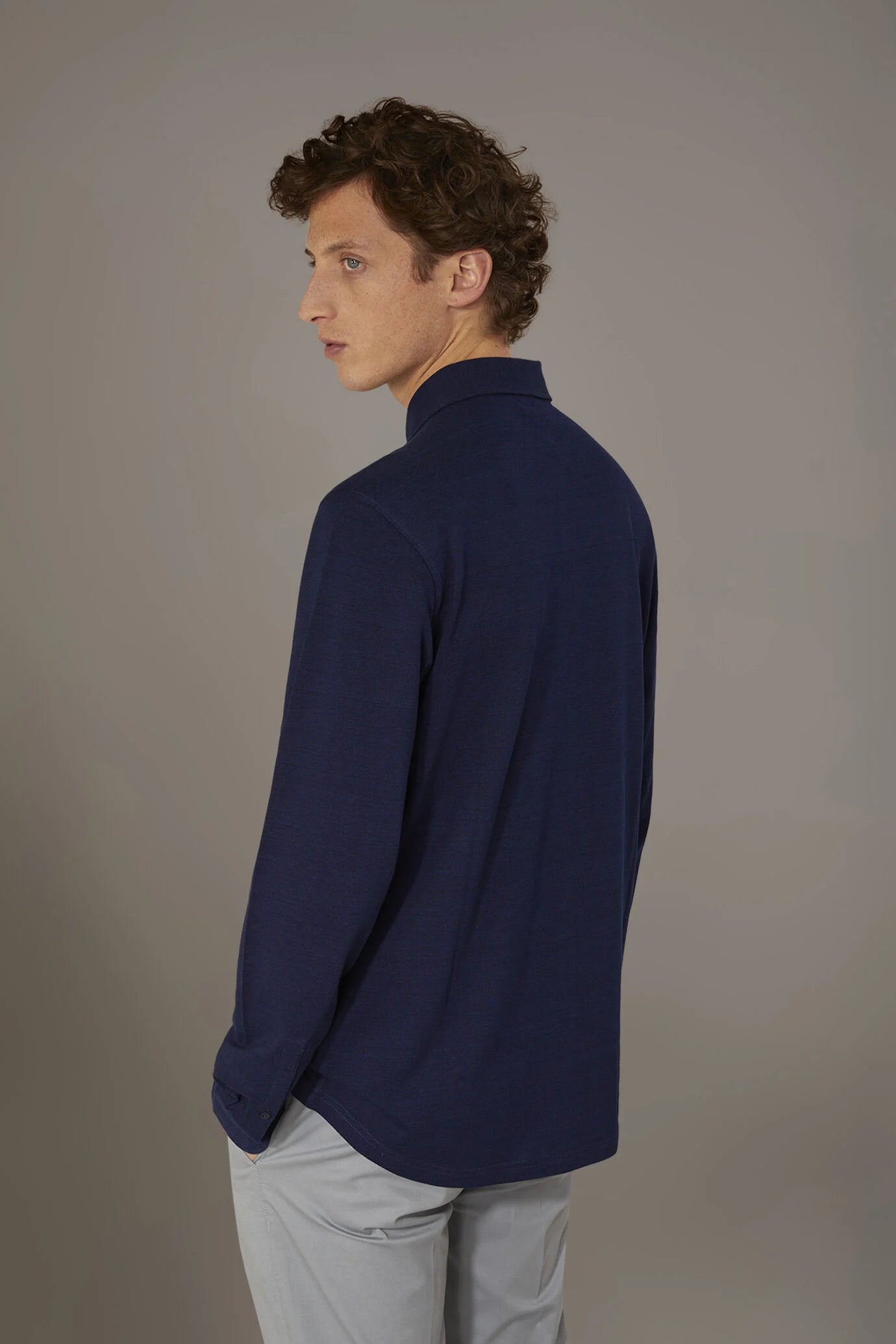 Long sleeves polo shirt 100% cotton piquet solid colour