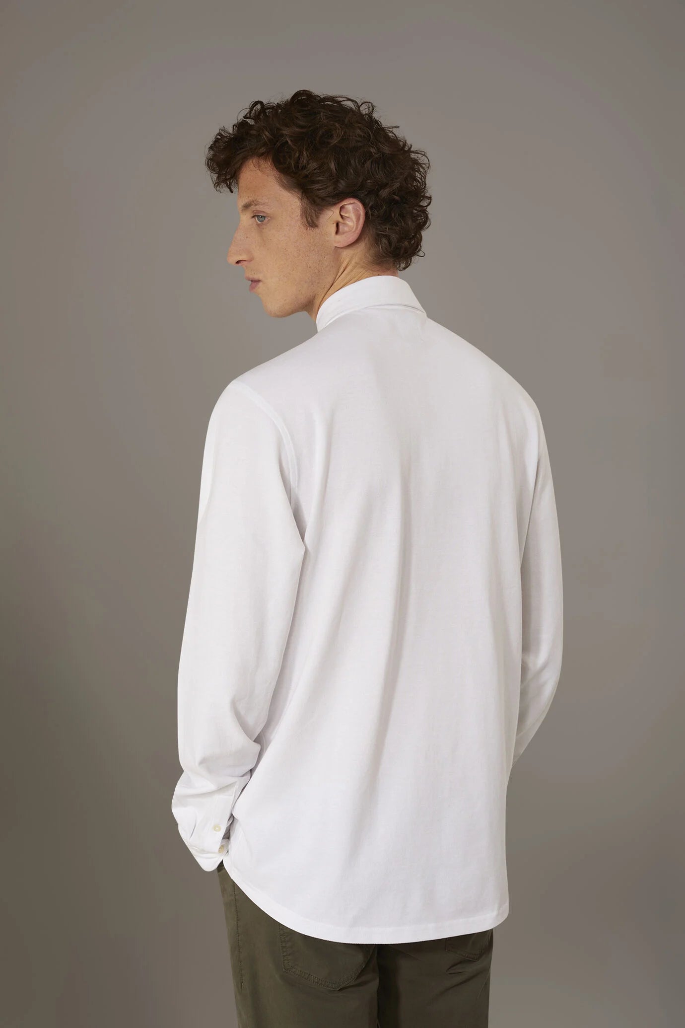 Long sleeves polo shirt 100% cotton piquet solid colour