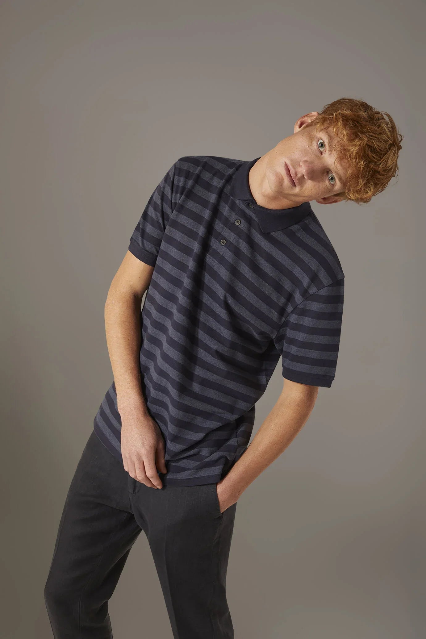 Striped short sleeves melange polo cotton blend
