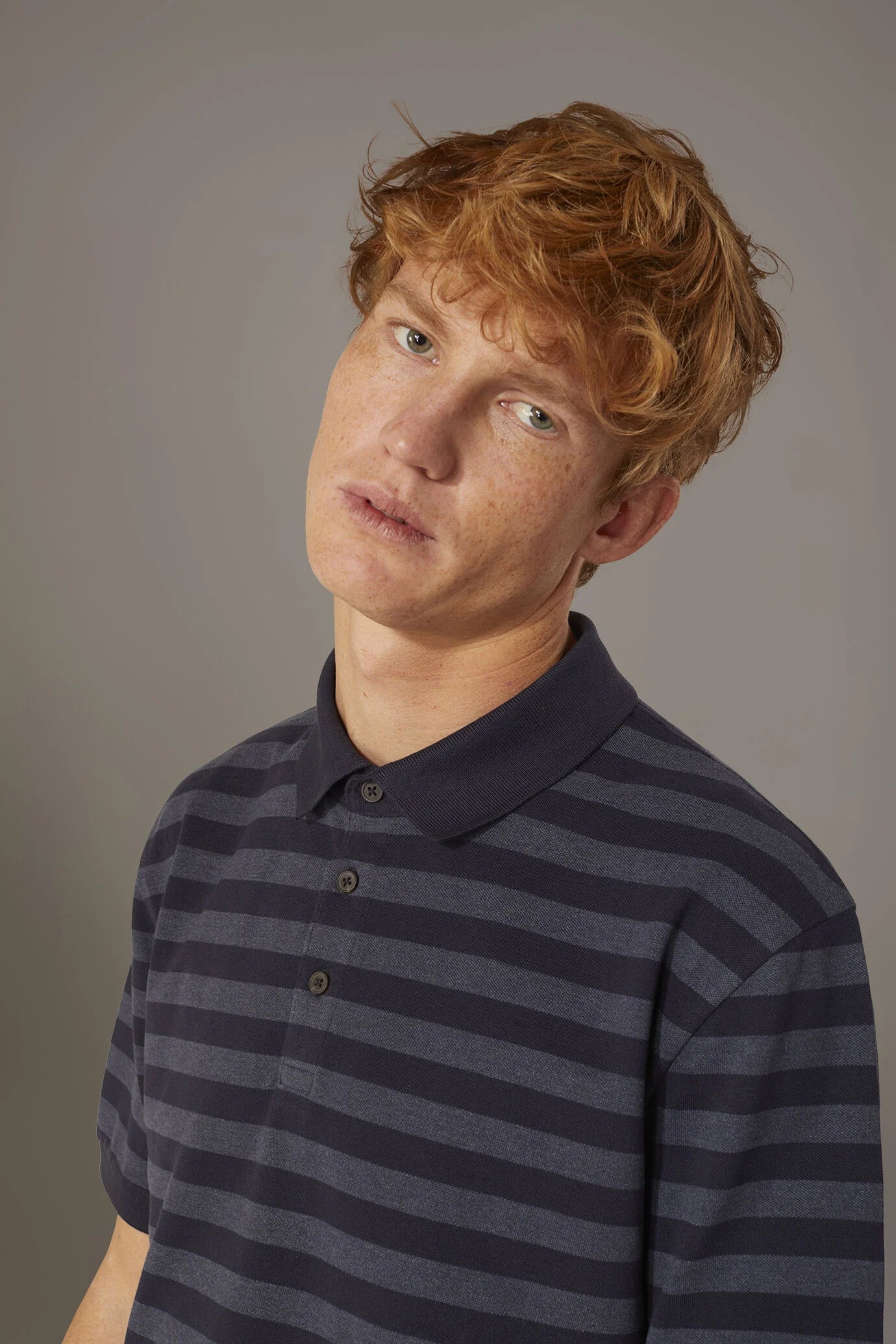 Striped short sleeves melange polo cotton blend