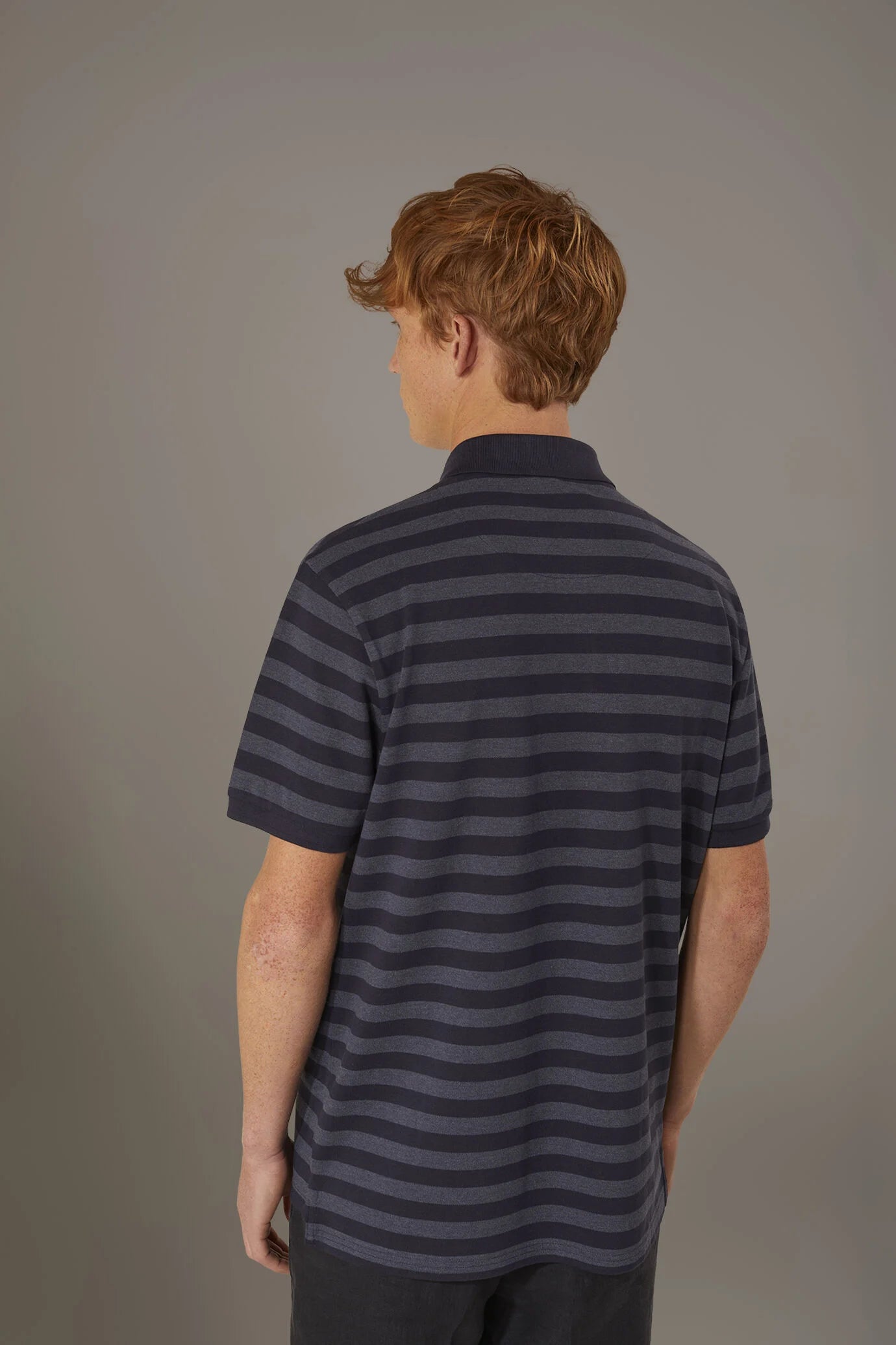 Striped short sleeves melange polo cotton blend