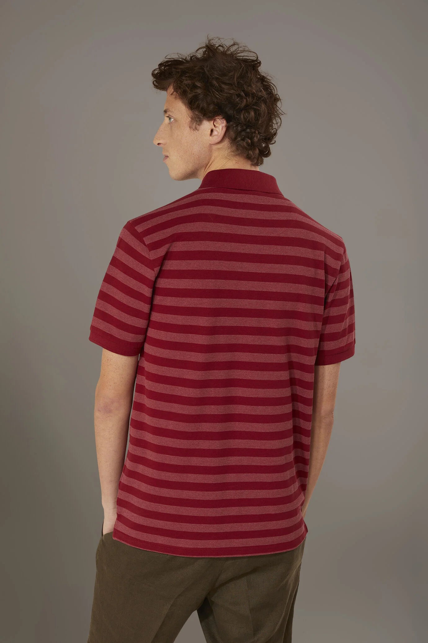 Striped short sleeves melange polo cotton blend