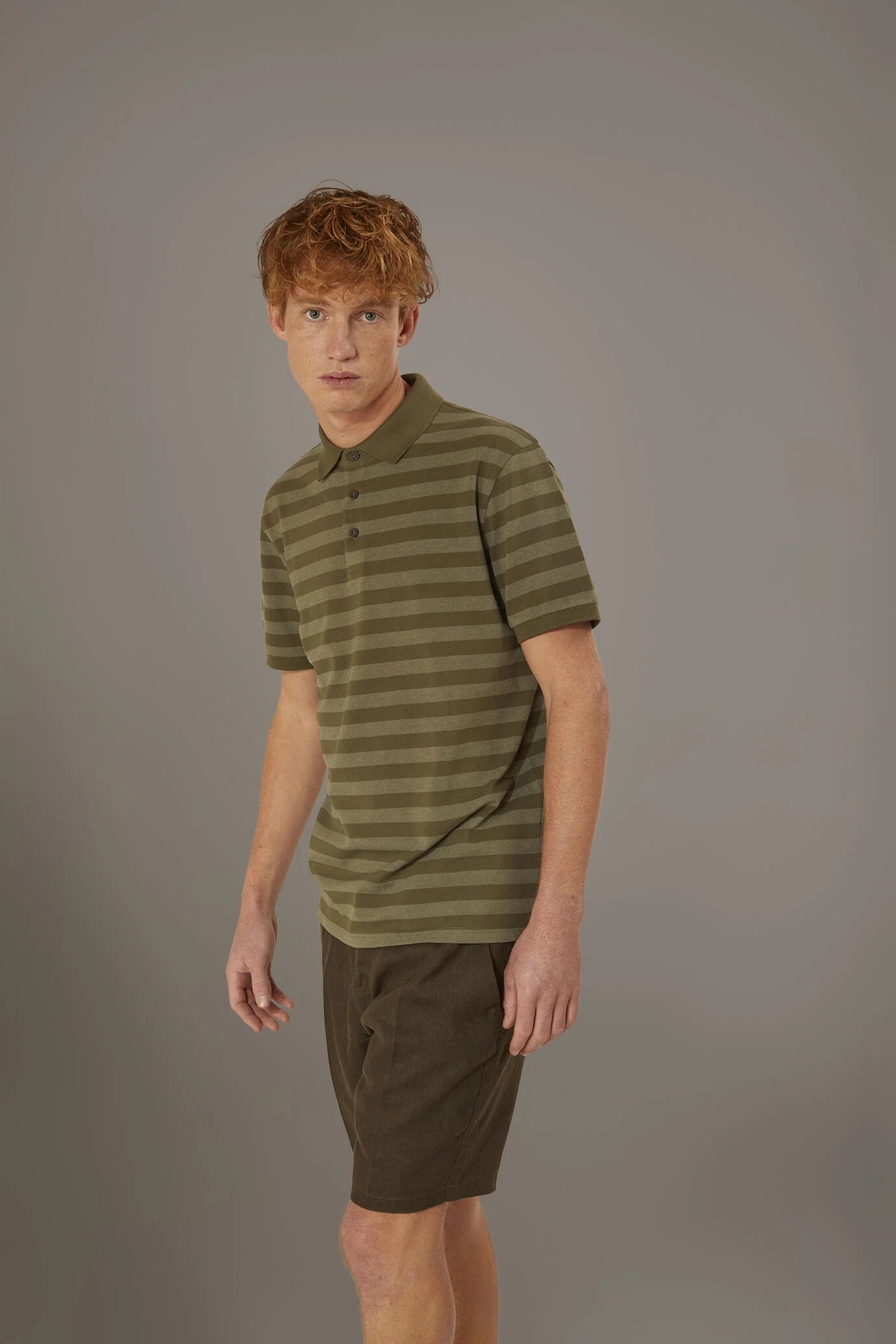 Striped short sleeves melange polo cotton blend