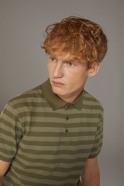 Striped short sleeves melange polo cotton blend
