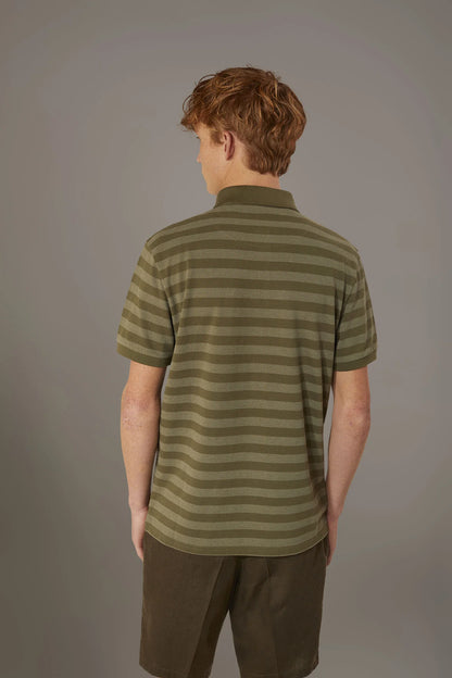 Striped short sleeves melange polo cotton blend