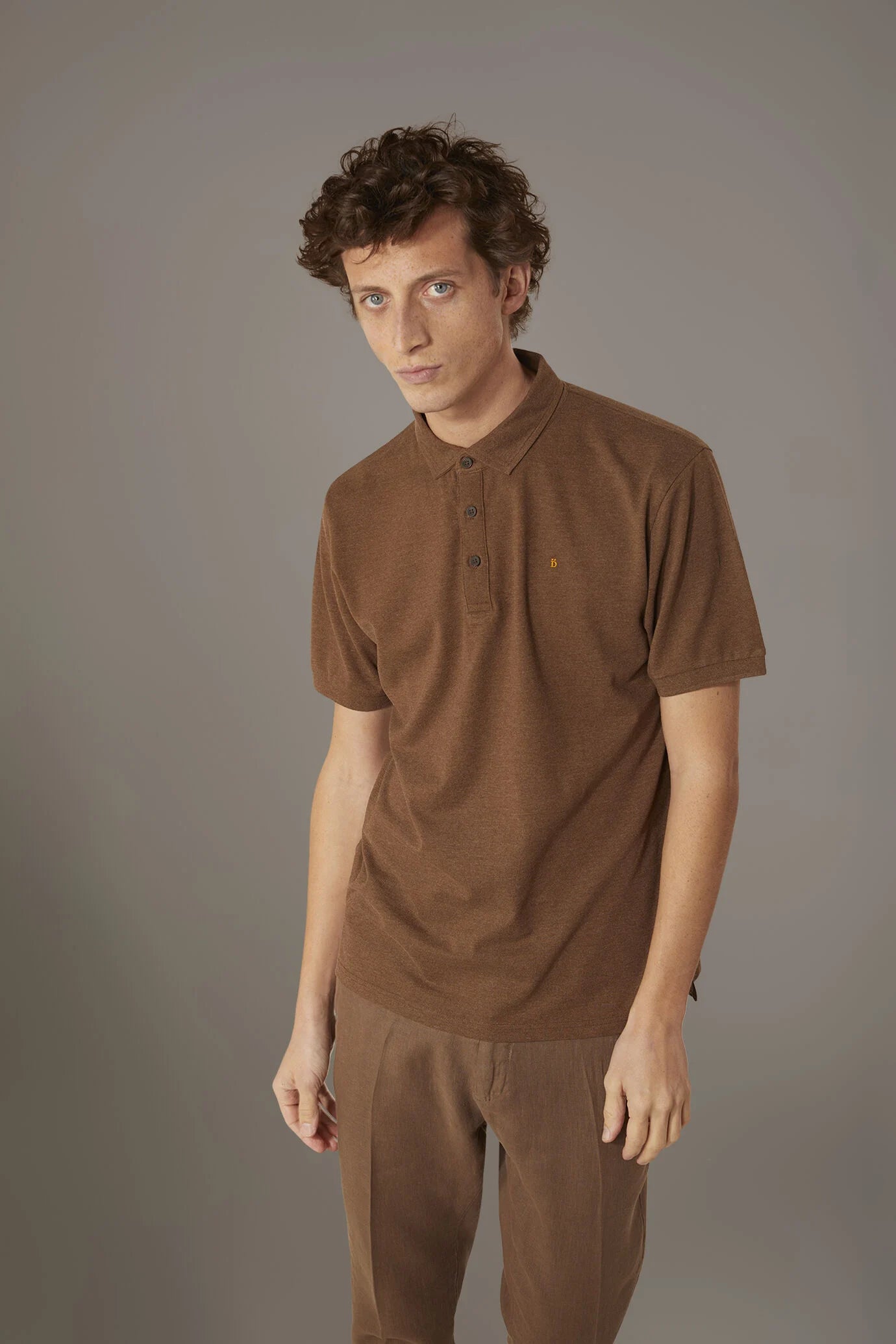 Short sleeves melange polo cotton blend