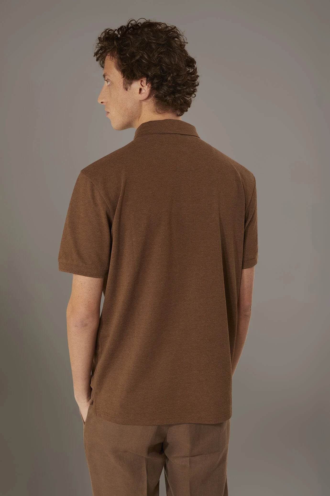 Short sleeves melange polo cotton blend