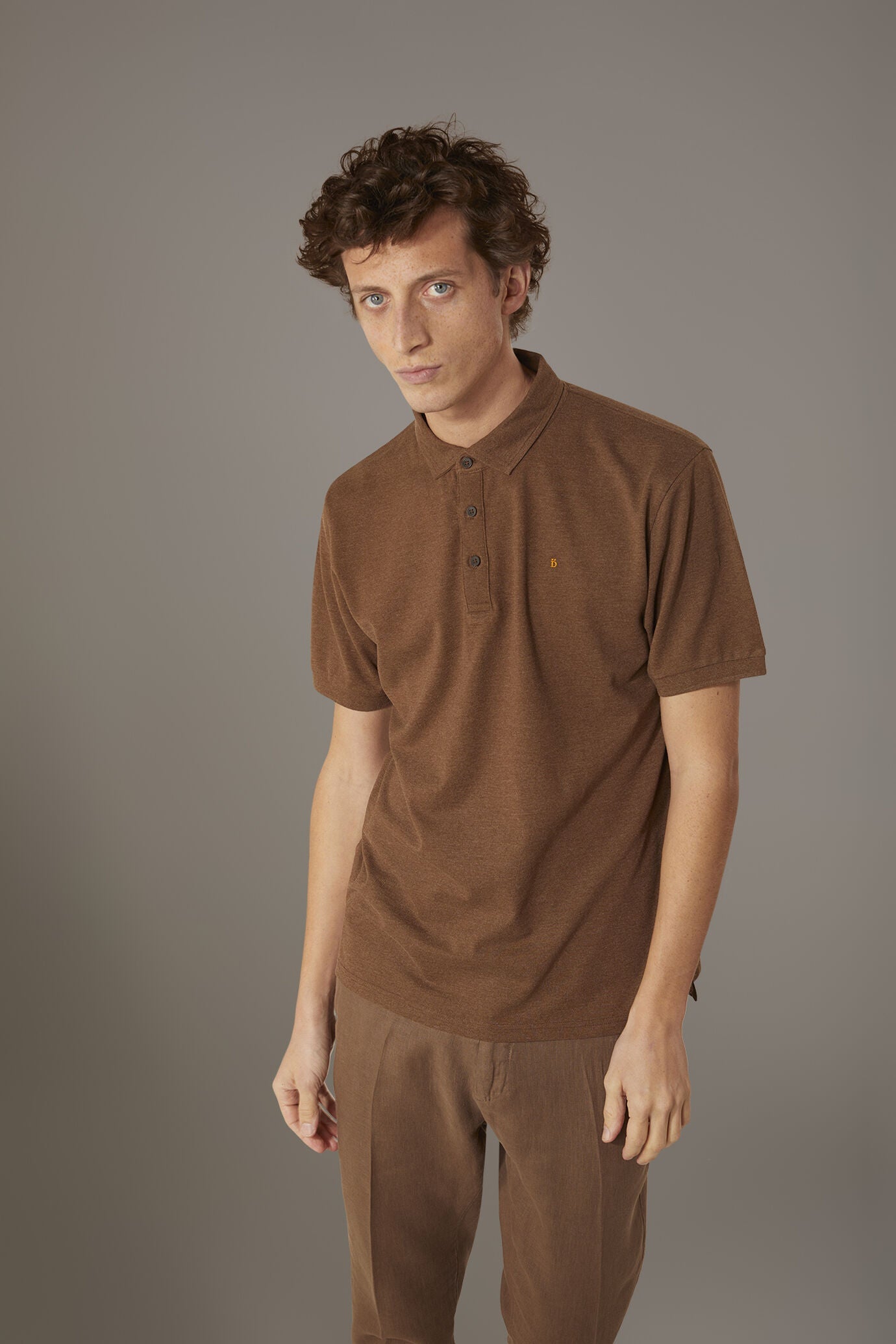 Short sleeves melange polo cotton blend

