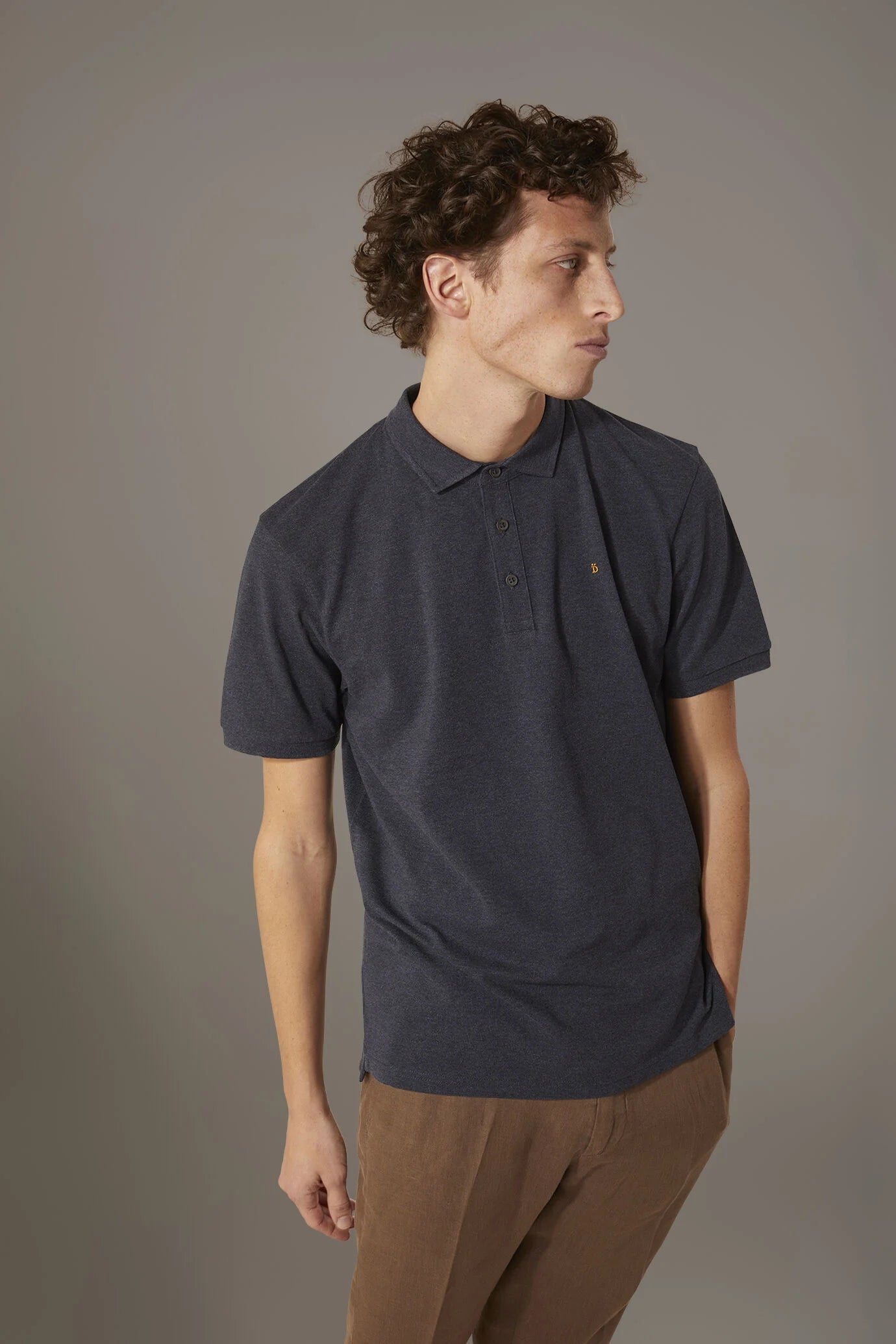 Short sleeves melange polo cotton blend