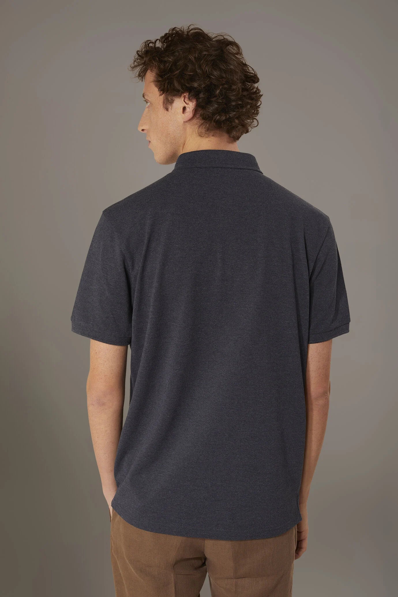 Short sleeves melange polo cotton blend