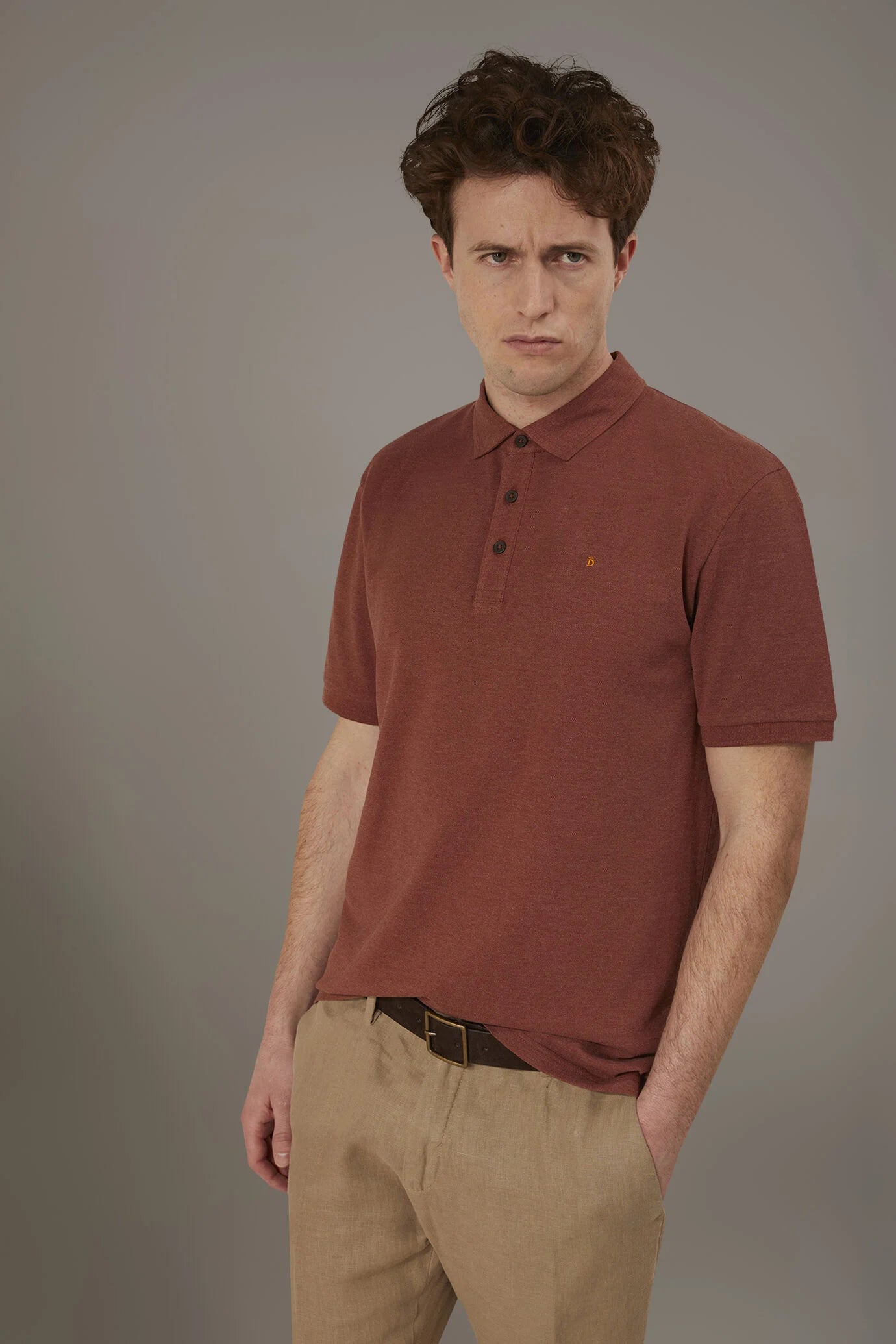Short sleeves melange polo cotton blend