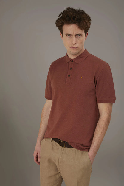 Short sleeves melange polo cotton blend