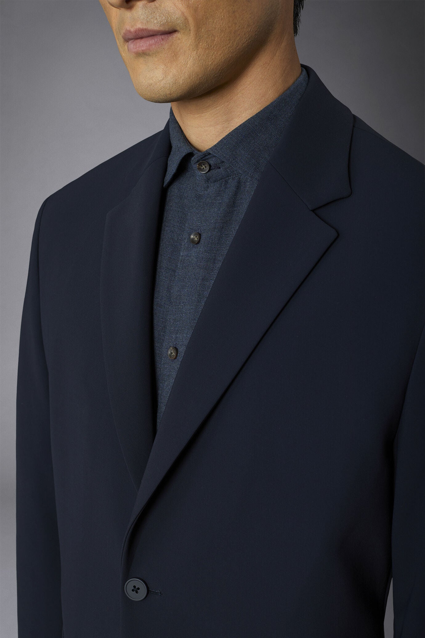 Men's single-breasted suit regular fit technical fabric