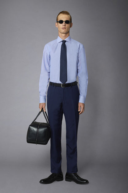 Men's classic slim fit French collar shirt with narrow stripe pattern