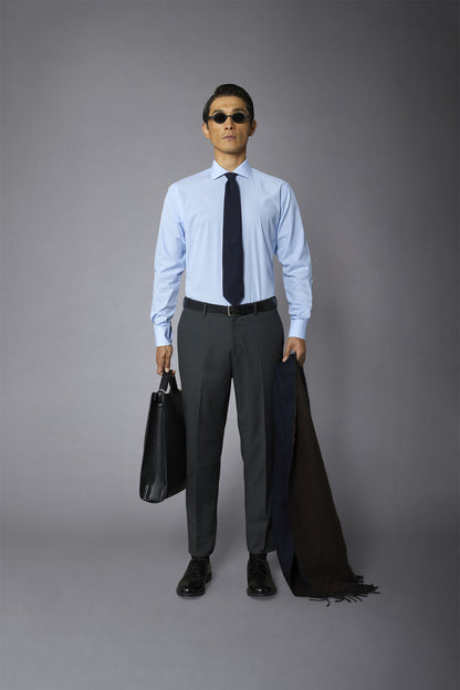 Men's classic slim fit French collar shirt with narrow stripe pattern