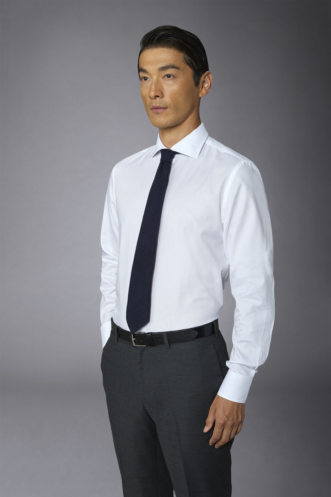 Men's slim fit french collar regular shirt dobby fabric