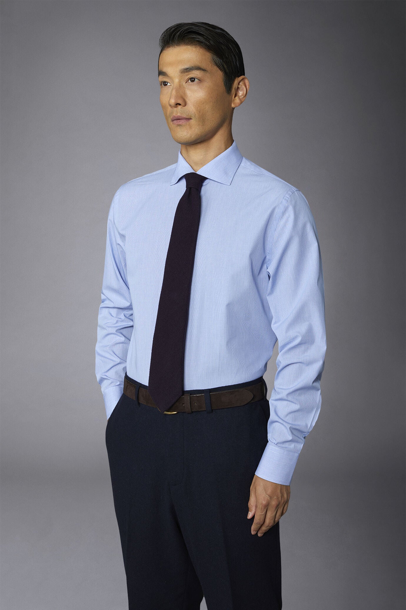 Men's checkered slim fit french collar regular shirt