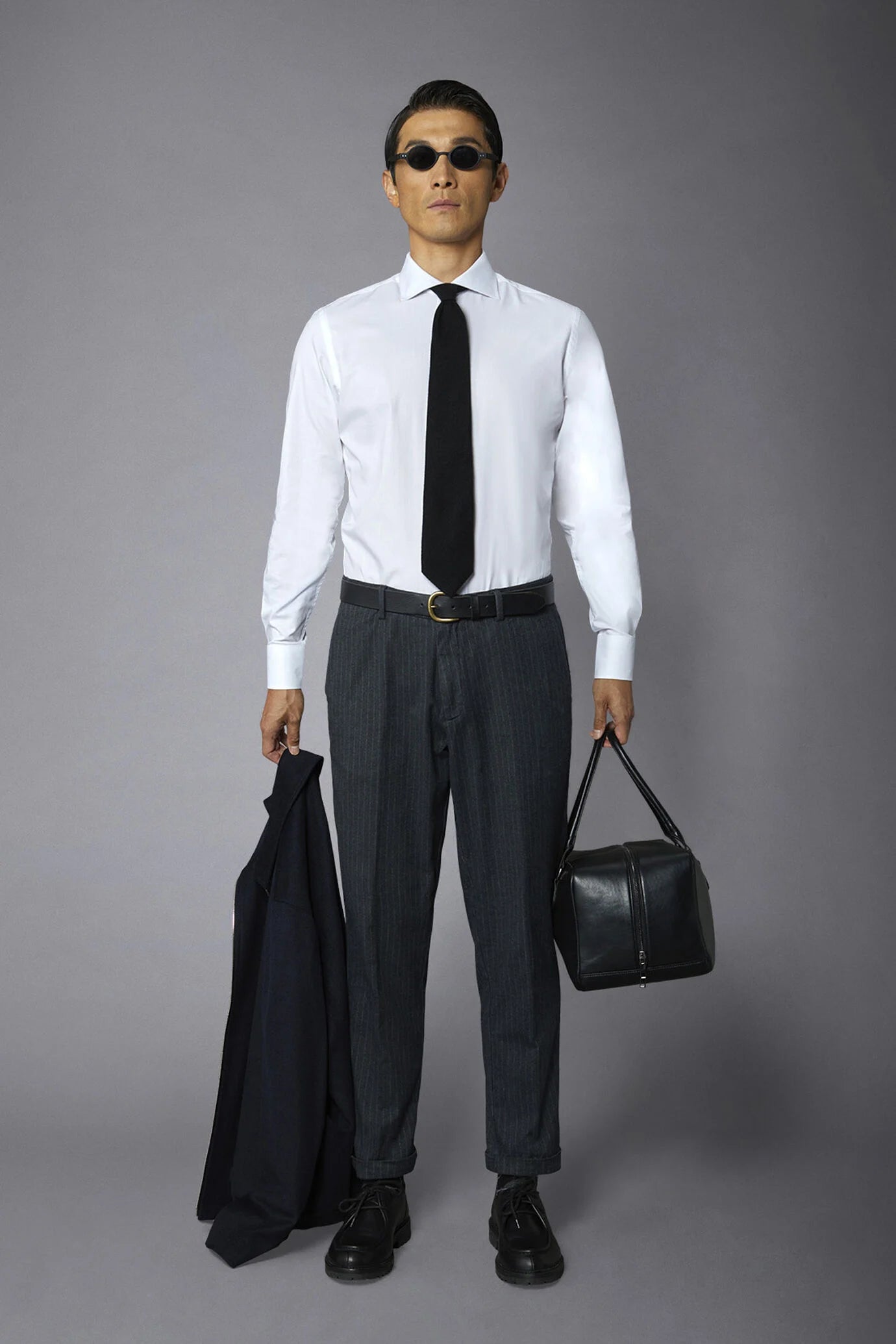 Men's slim fit french collar classic shirt barbed fabric