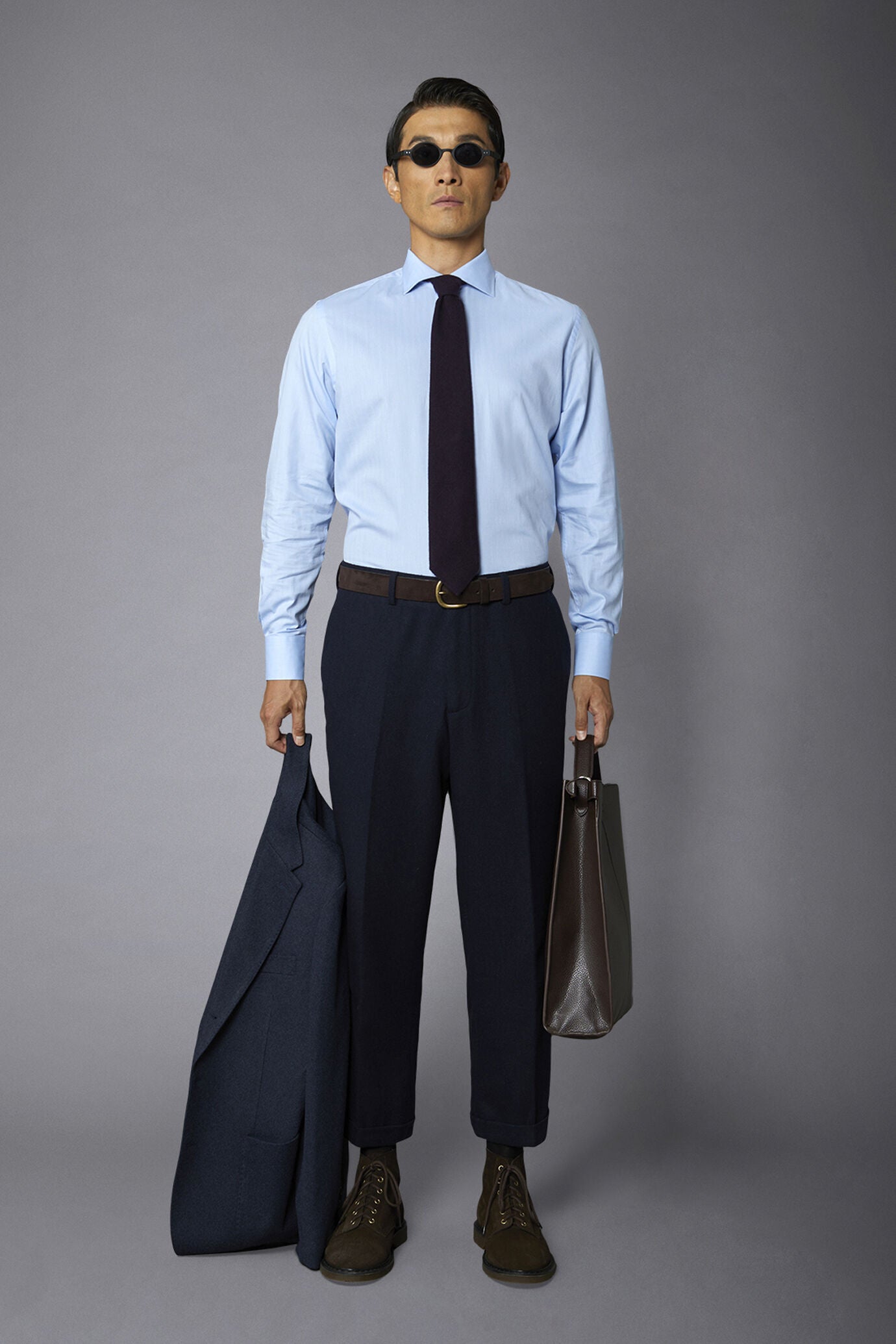 Men's slim fit french collar classic shirt barbed fabric