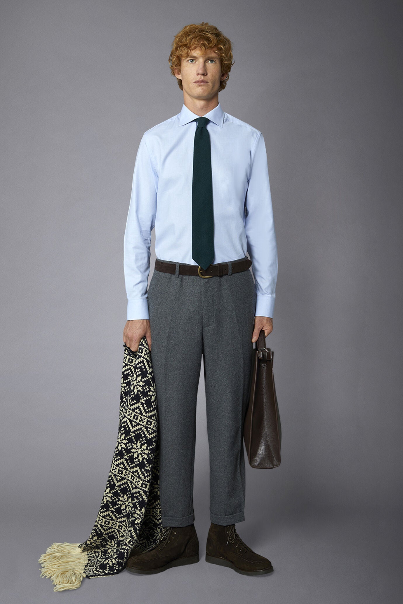 Men's regular fit french collar classic shirt dobby fabric