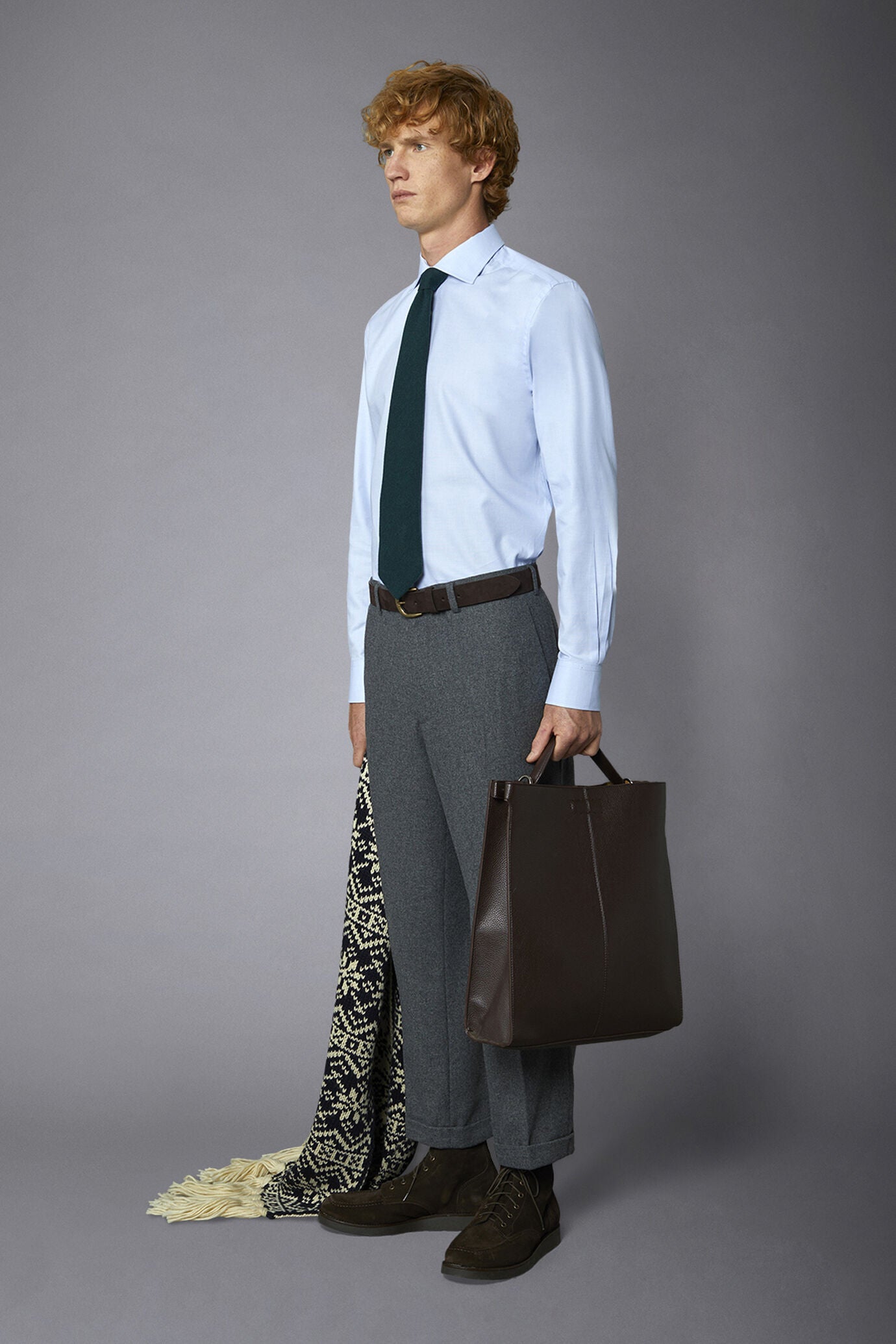 Men's regular fit french collar classic shirt dobby fabric
