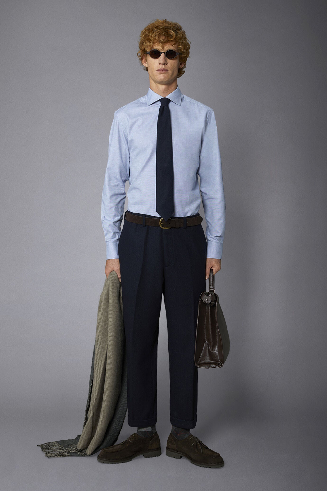 Men's regular fit french collar classic shirt dobby fabric